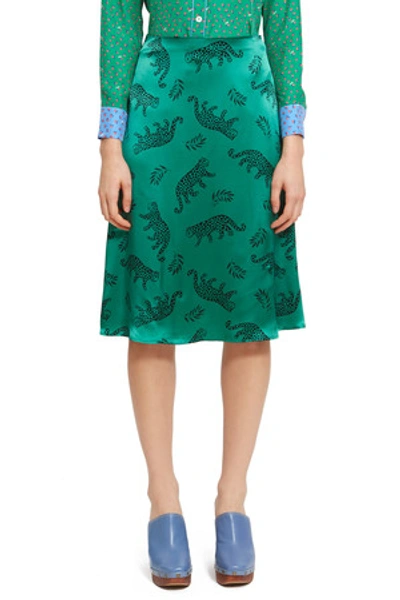 Shop Hvn Opening Ceremony Winona Slip Skirt In Green Shiny Leopard