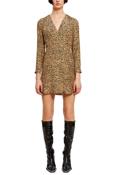 Shop Hvn Opening Ceremony Mini Hoover Long Sleeve Dress In Brown Tiger