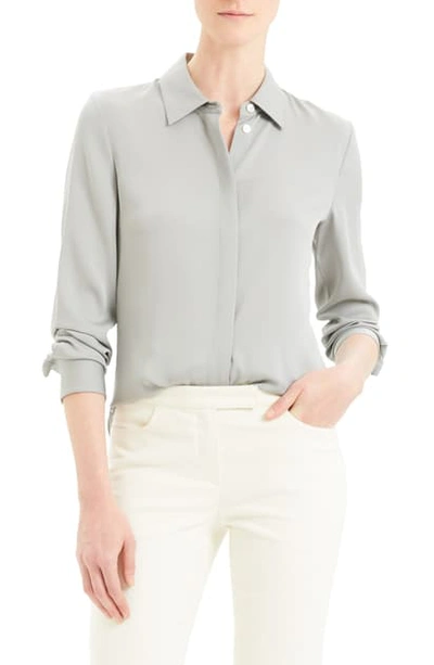 Shop Theory Classic Fitted Stretch Silk Shirt In Grey Violet