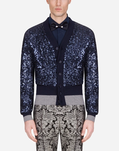 Shop Dolce & Gabbana Sequined Cardigan In Blue