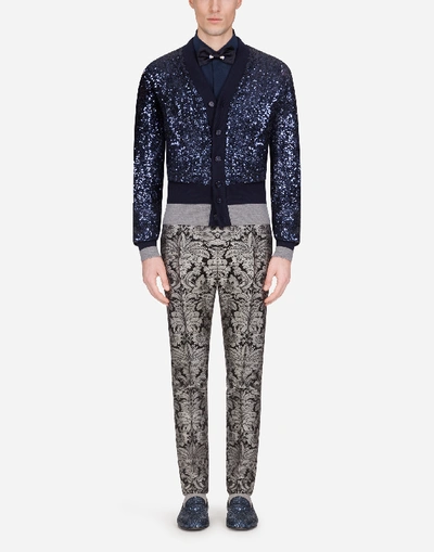 Shop Dolce & Gabbana Sequined Cardigan In Blue