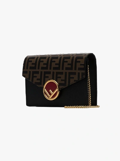 Shop Fendi Black Ff Logo Leather Shoulder Bag