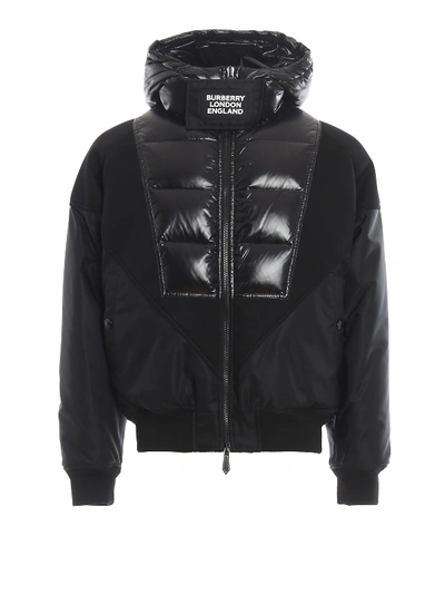Shop Burberry Neoprene Panelled Hooded Puffer Jacket In Black