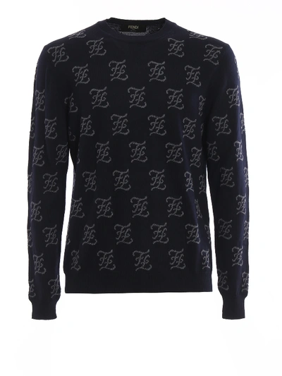 Shop Fendi Karligraphy Wool Sweater In Blue