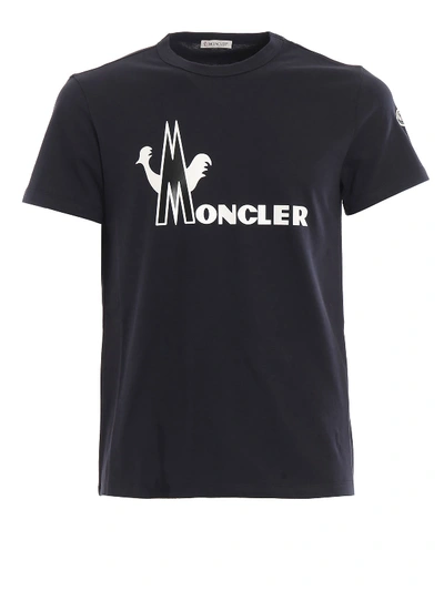 Shop Moncler Logo Lettering Print Tee In Dark Blue