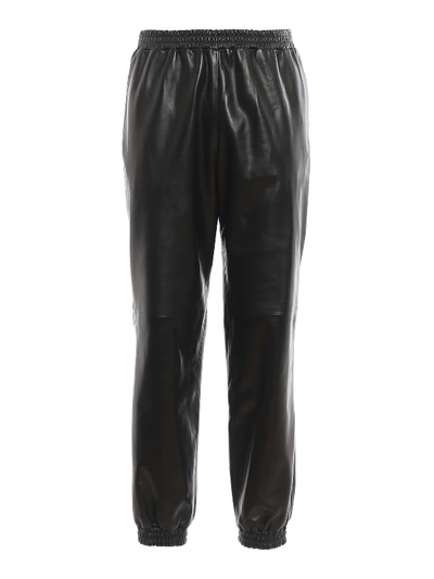 Shop Burberry Leather Joggers Style Trousers In Black