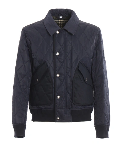 Shop Burberry Chilton Navy Diamond Quilted Jacket In Blue