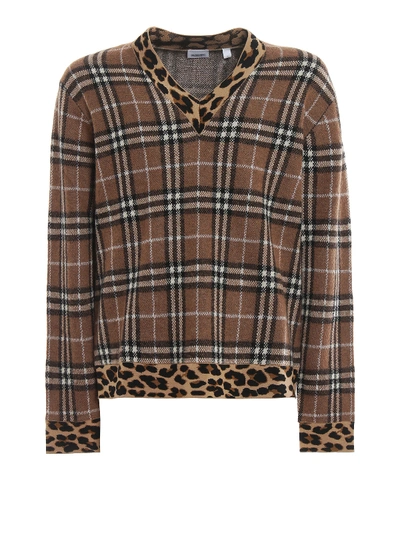 Shop Burberry Tartan Leo Print Cashmere Mohair Sweater In Light Brown
