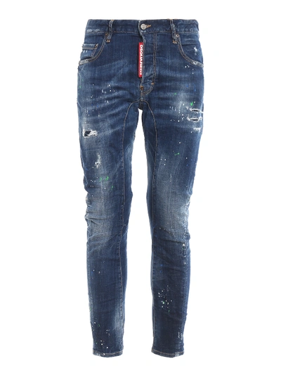 Shop Dsquared2 Tidy Biker Jeans With Multicolour Spots In Medium Wash