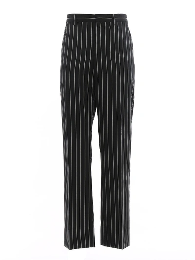 Shop Burberry Pinstriped Wool Twill Trousers In Black