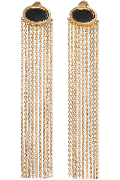 Shop Aurelie Bidermann Gold-plated Onyx Clip Earrings