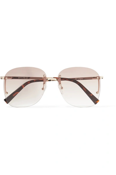 Shop Le Specs Skyline Square-frame Gold-tone Sunglasses In Brown