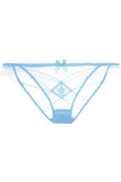 Shop Agent Provocateur Caspar Embroidered Tulle Briefs In Light Blue