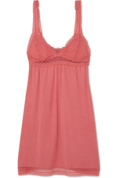 Shop Eberjey Addison Crocheted Lace-trimmed Stretch-modal Nightdress In Antique Rose