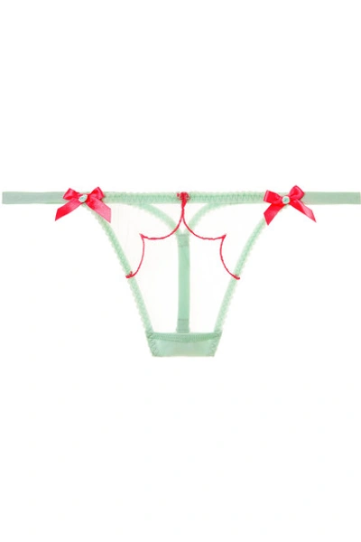 Shop Agent Provocateur Lorna Bow-embellished Tulle Thong In Mint