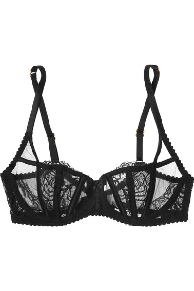 Shop Agent Provocateur Rozlyn Leavers Lace And Stretch-tulle Underwired Balconette Bra In Black