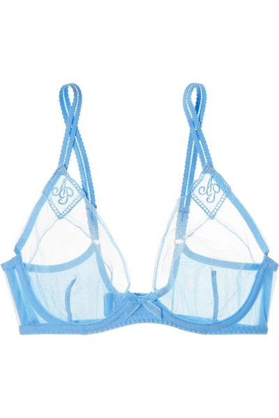 Shop Agent Provocateur Casper Embroidered Tulle Underwired Bra In Light Blue