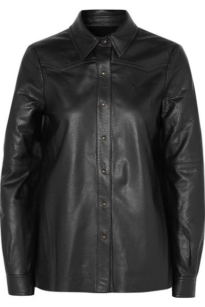 Shop Nili Lotan Juline Leather Shirt In Black