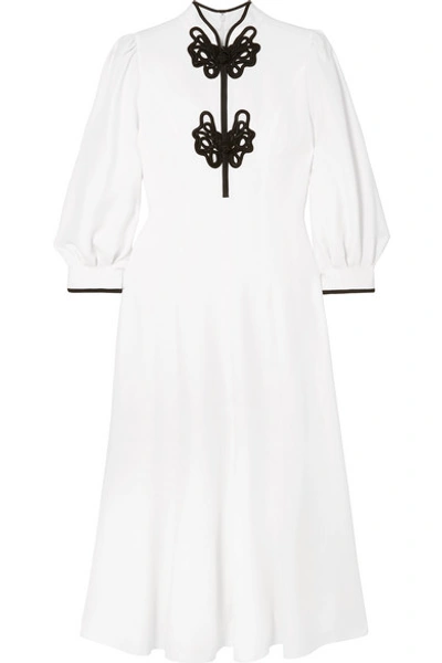 Shop Andrew Gn Satin-appliquéd Crepe Midi Dress In White