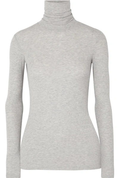 Shop Atm Anthony Thomas Melillo Ribbed Mélange Stretch-micro Modal Turtleneck Top In Gray