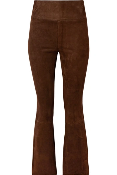 Shop Sprwmn Cropped Suede Flared Pants In Chocolate