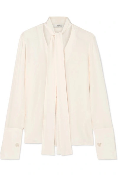 Shop Arias Pussy-bow Silk Crepe De Chine Blouse In White