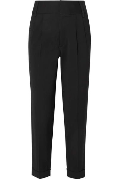 Shop Arias Pleated Stretch-canvas Tapered Pants In Black