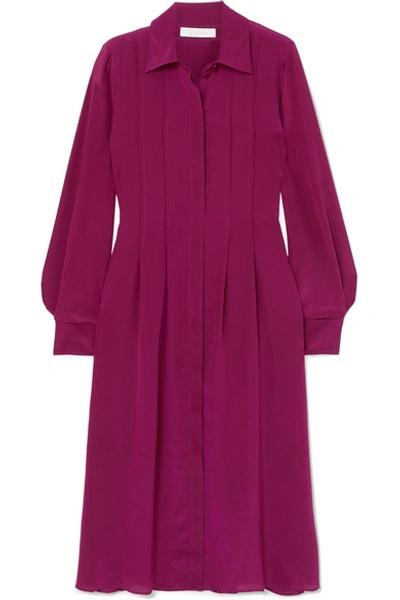 Shop See By Chloé Pintucked Silk Crepe De Chine Dress In Fuchsia