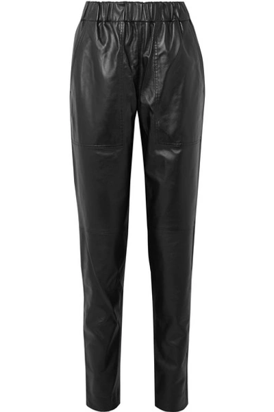 Shop Tibi Tissue Leather Tapered Pants In Black