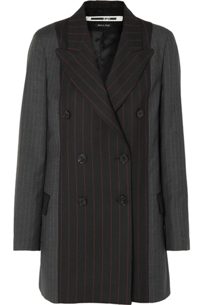 Shop Mcq By Alexander Mcqueen Double-breasted Paneled Pinstriped Grain De Poudre And Wool Blazer In Black