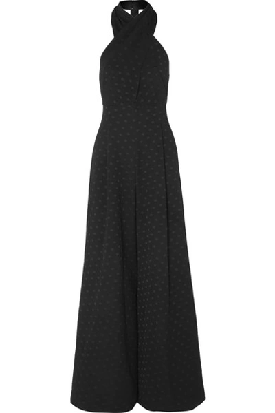 Shop Racil Marisa Polka-dot Jacquard Halterneck Jumpsuit In Black