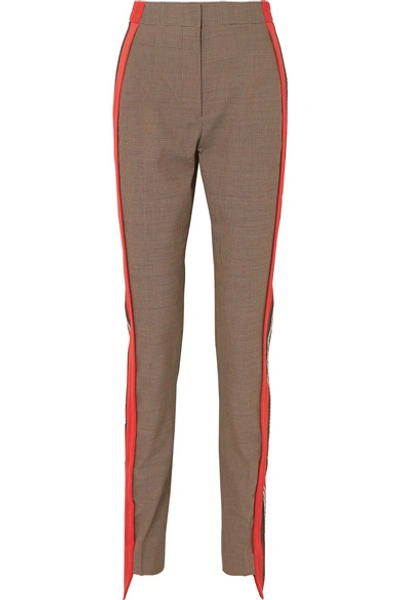Shop Burberry Jersey-trimmed Houndstooth Wool And Cotton-blend Straight-leg Pants In Beige