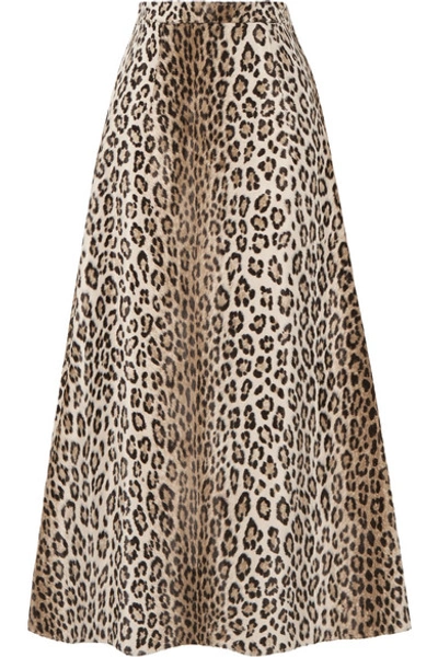 Shop Emilia Wickstead Ionie Leopard-print Cotton-blend Faux Fur Midi Skirt In Leopard Print
