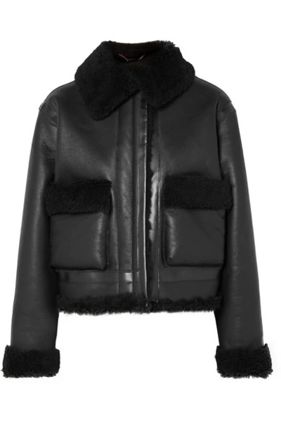 Shop Aries Cropped Shearling Jacket In Black