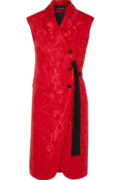 Shop Ann Demeulemeester Grosgrain-trimmed Satin-jacquard Vest In Red