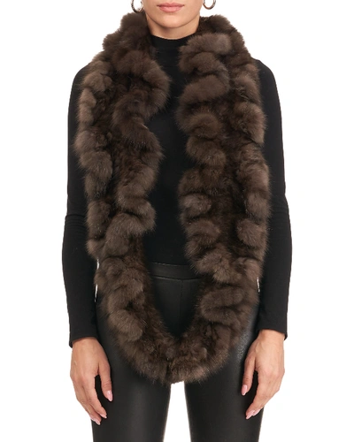 Shop Gorski Sable Fur Knit Infinity Scarf With Ruffles In Dark Brown
