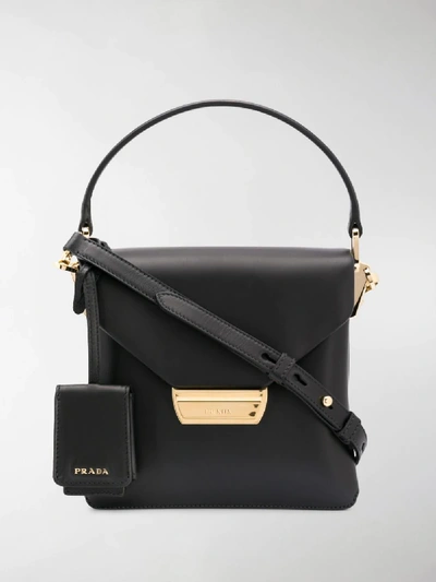 Shop Prada Logo Plaque Top Handle Bag In Black
