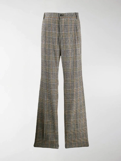 Shop Dolce & Gabbana Flared Check-print Tailored Trousers In Grey