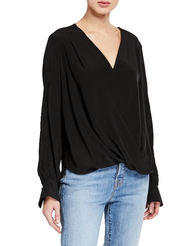 Shop 7 For All Mankind Cross Front Drape Top In Jet Black