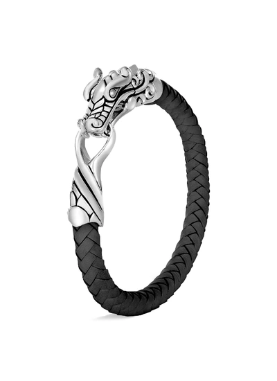 Shop John Hardy 'legends Naga' Silver Braided Leather Bracelet In Metallic