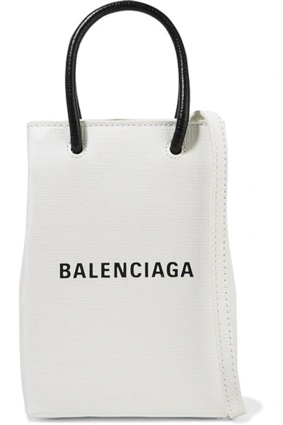 Shop Balenciaga Mini Printed Textured-leather Tote In White
