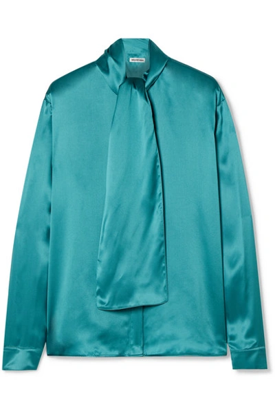 Shop Balenciaga Silk-satin Blouse In Turquoise