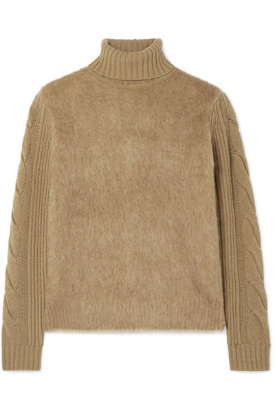 Shop Max Mara Formia Paneled Wool-blend And Knitted Turtleneck Sweater In Camel
