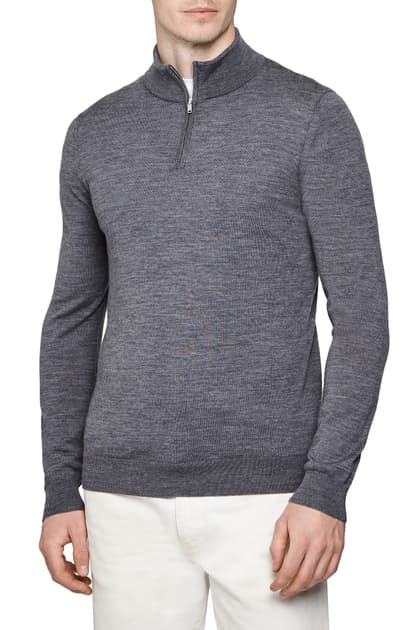 Reiss Blackhall Wool Funnel Neck Half Zip Sweater In Mid Grey Melange ...