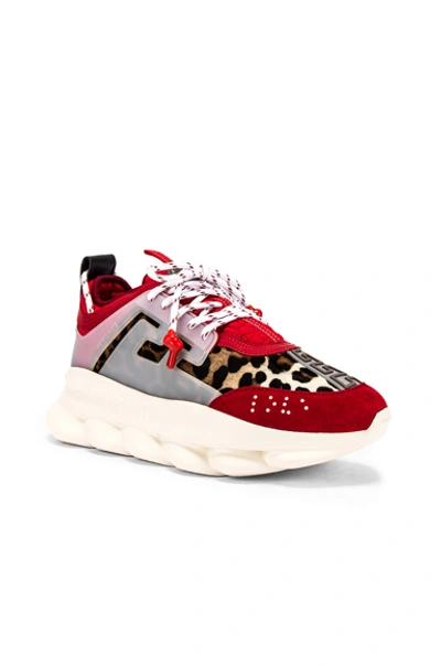 Shop Versace Chain Reaction Sneaker In Animal Print,red,white