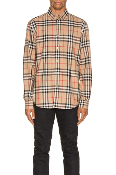 Shop Burberry Long Sleeve Shirt In Archive Beige Check