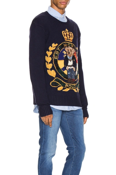 Shop Polo Ralph Lauren Wool Blend Icon Sweater In Abstract,blue In Navy Crest Bear