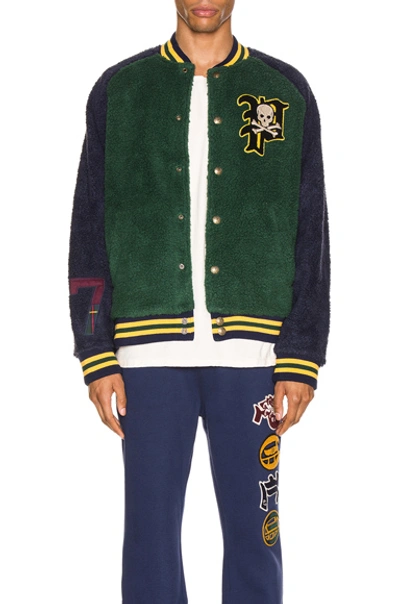 Shop Polo Ralph Lauren Sherpa Varsity Jacket In Blue,green In College Green & Cruise Navy