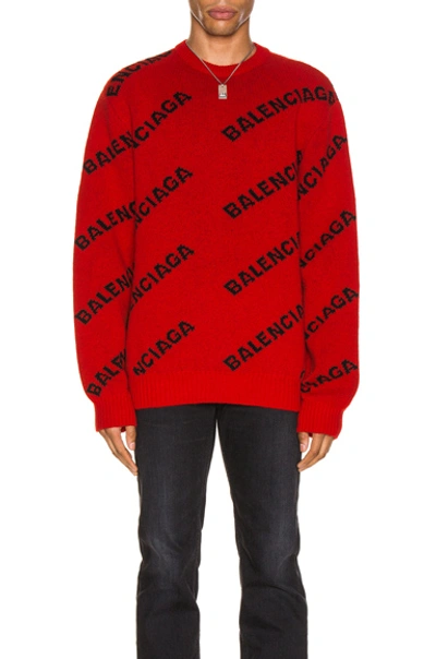 Shop Balenciaga Long Sleeve Crewneck In Red & Black