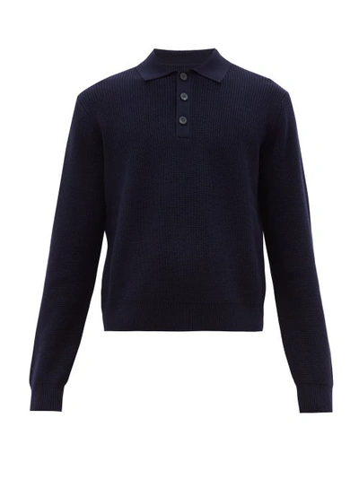 Studio Nicholson Sazen Merino-wool Polo Shirt In Dark Navy | ModeSens